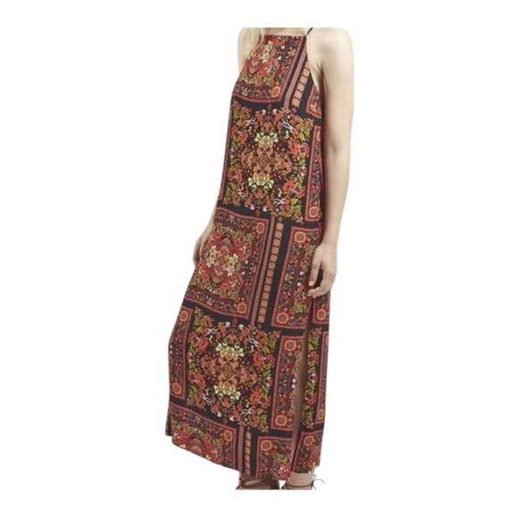 Topshop Patchwork Boho Print Spaghetti Strap Maxi Dress Side Slits - Picture 4 of 13